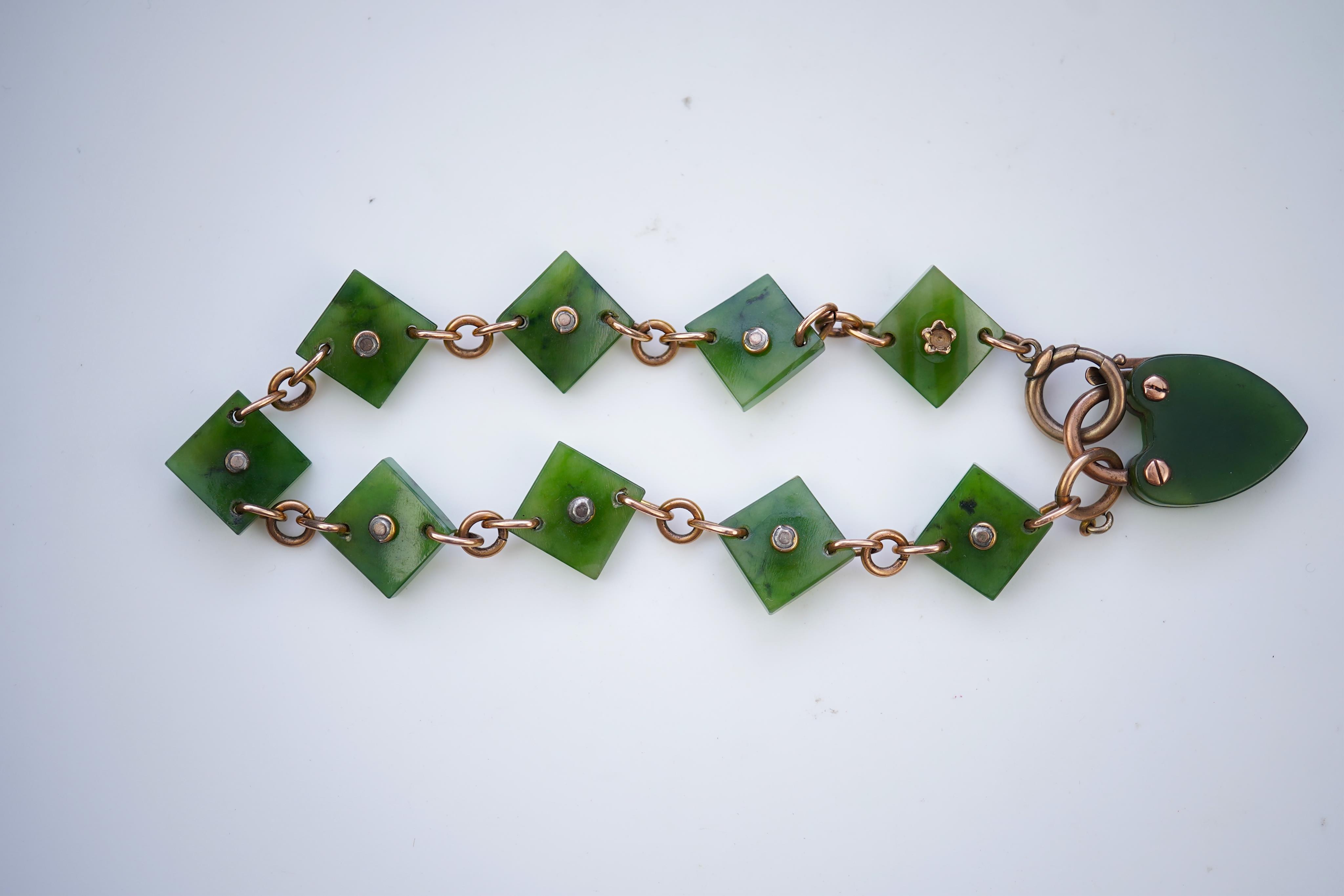 A nephrite and seed pearl bracelet, circa 1900